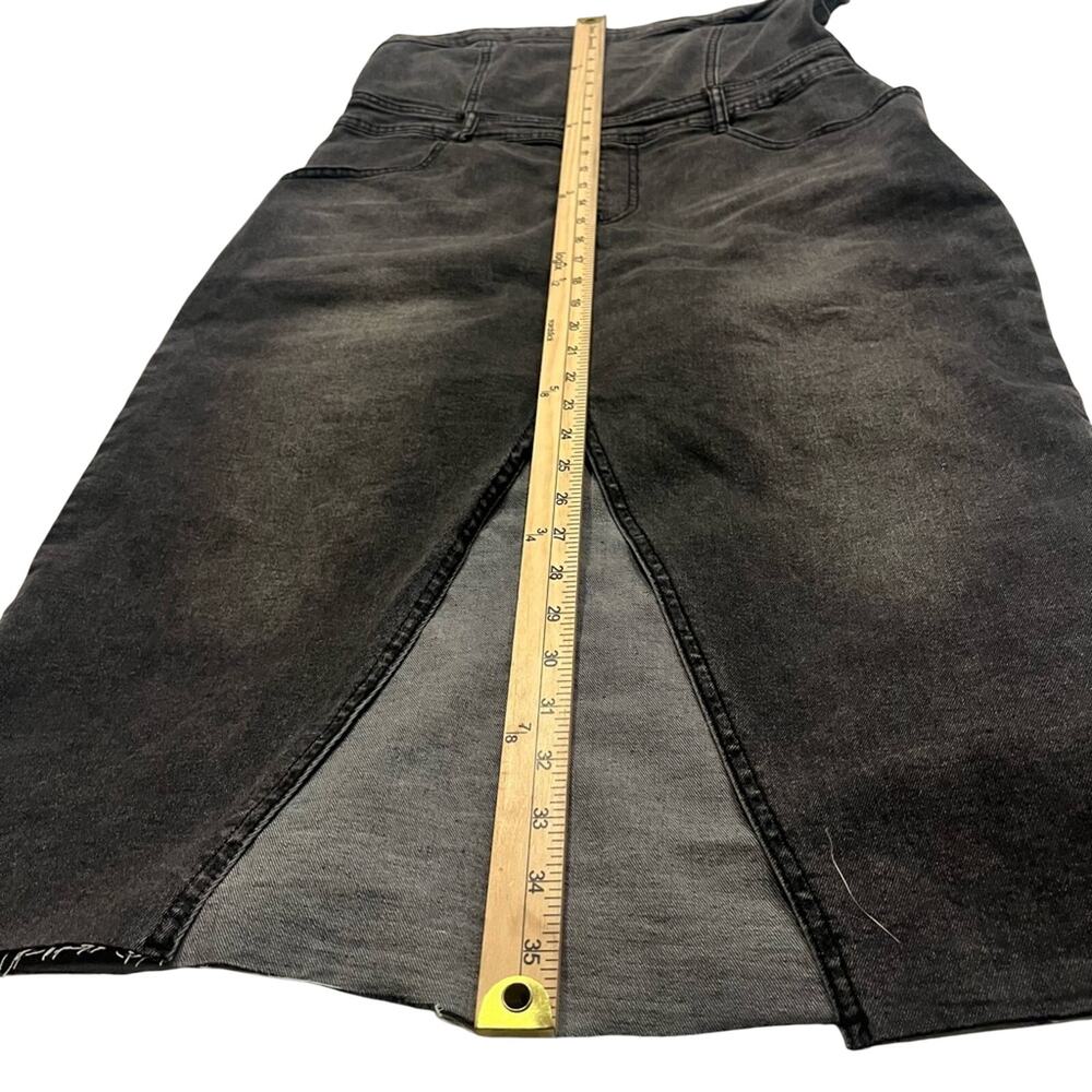DISTRESSED GRAY DENIM BANDEAU SPLIT FRONT MIDI DRESS SZ L 12-14 - Picture 7 of 8